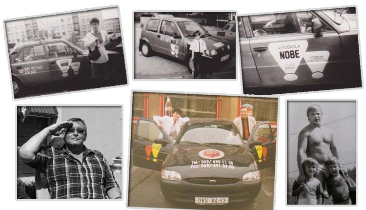 Koláž vozového parku autoškoly.