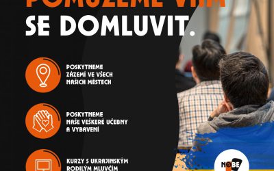 Banner autoškoly s nabídkou pomoci se domluvit.
