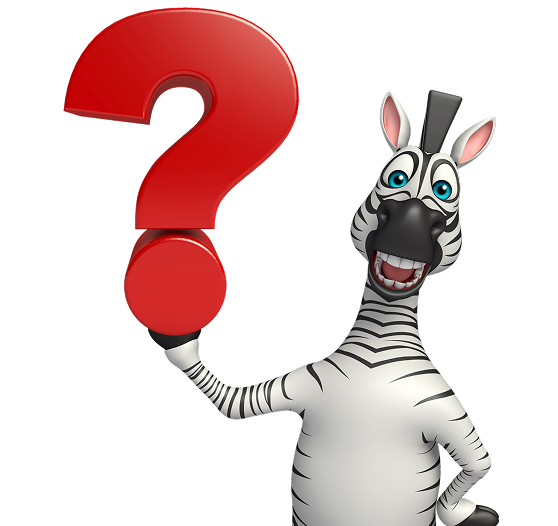 Maskot zebra autoškoly s otazníkem.