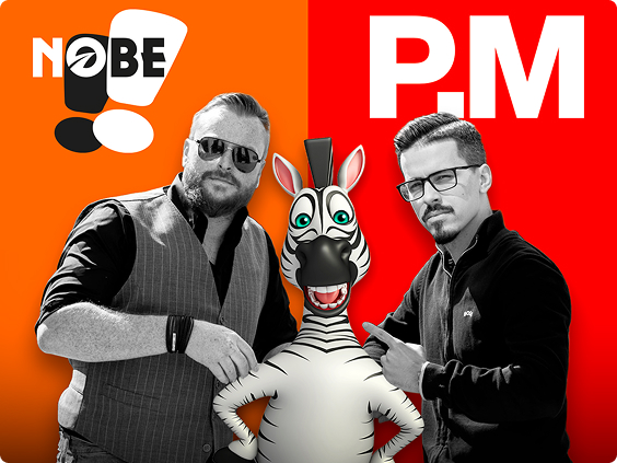 Maskot autoškoly NOBE – kreslená zebra Nobák.