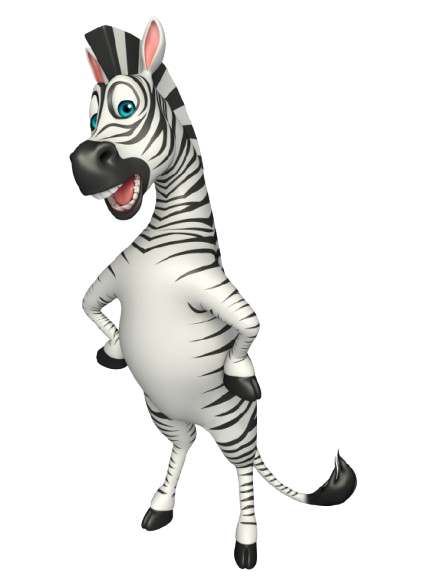 Maskot autoškoly NOBE – kreslená zebra.