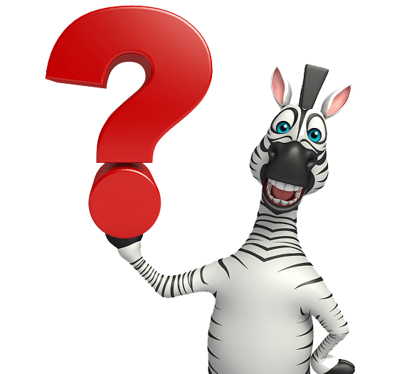 Maskot zebra autoškoly s otazníkem.